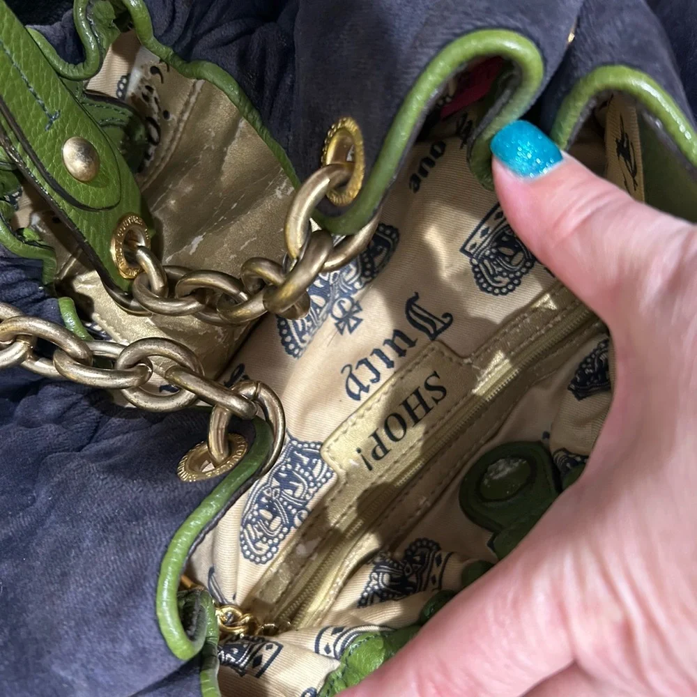 Juicy Couture Velvet Navy and Olive Shoulder Bag - Picture 5 of 12